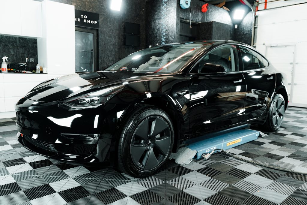 Black model 3 Tesla after ceramic coating at kent detailing studio